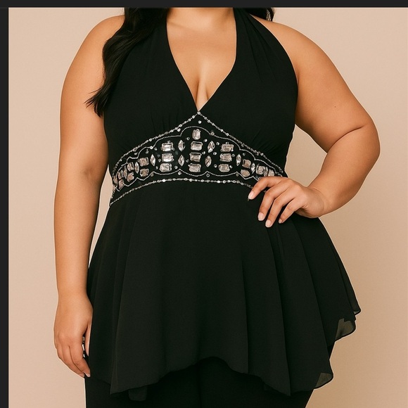 Vintage Ashley stewart Black Halter Tank Y2K 90s Jeweled Whimsygoth Sexy summer - Picture 1 of 7